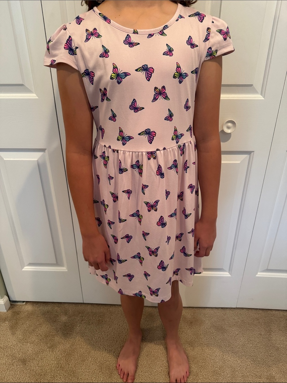 Girls' Light Pink Butterfly Print Casual Dress